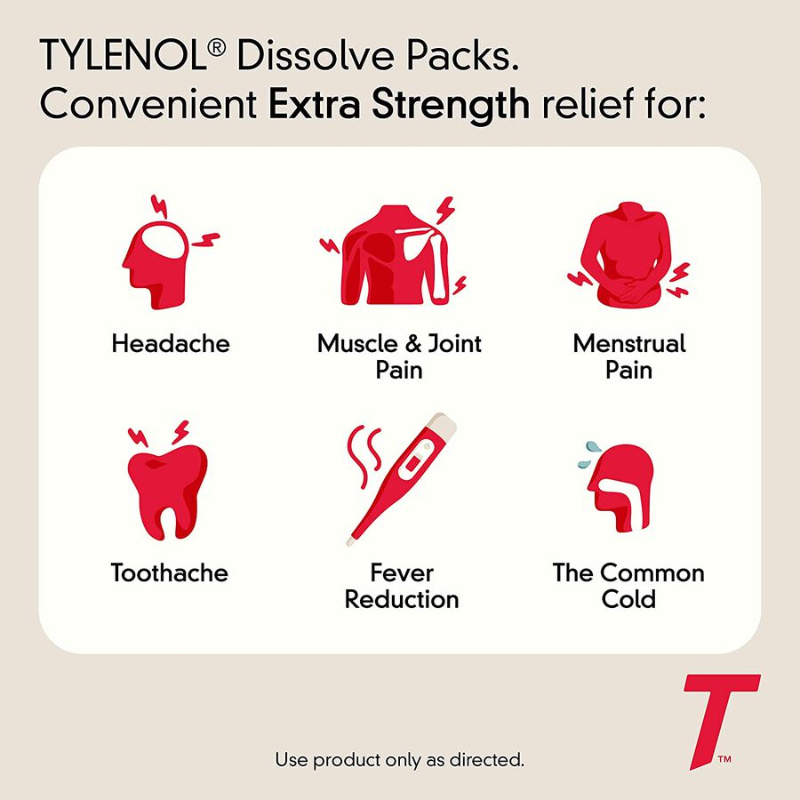 Tylenol Pain and Fever Powder Packs for Adults, Berry Flavor, 32 ct.